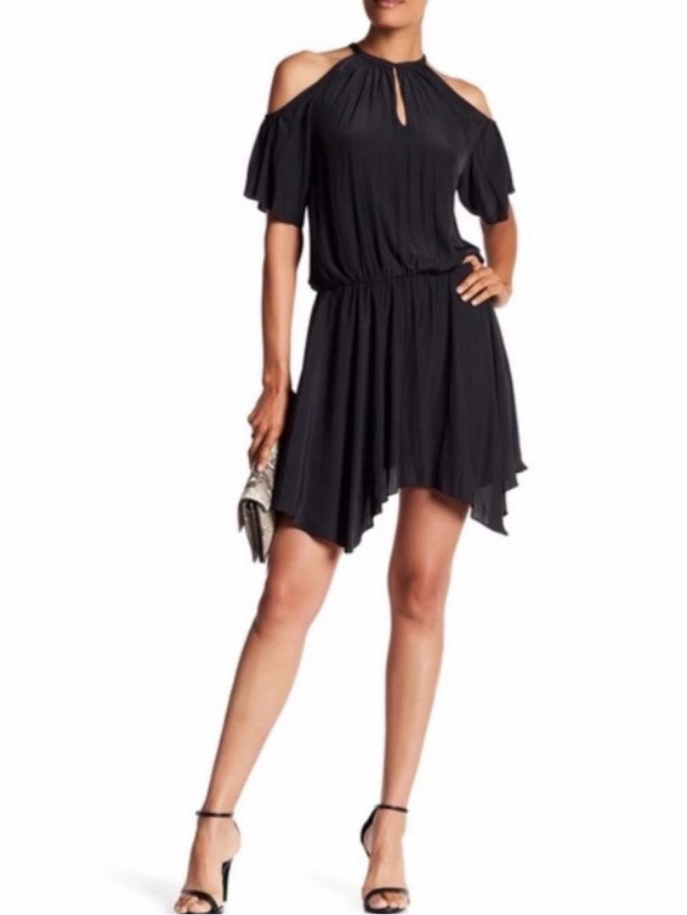 Ramy Brook Black Cold-Shoulder Halter Dress
